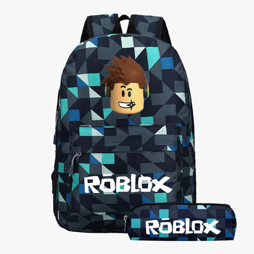 跨境新款roblox游戏周边双肩包全印花学生书包圆筒笔袋两件套书包