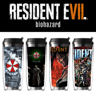 生化危机杯子跨境动漫卡通时尚随行杯户外运动双层塑料杯学生水杯