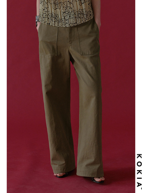 KOKIA现货 100%棉 百搭直腿显瘦 宽松直筒工装长裤