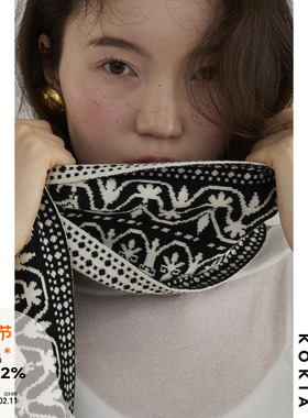 KOKIA现货 Pompeii古堡纹样提花 双面双色薄款针织围巾