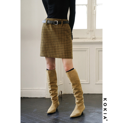 KOKIA高密澳毛细格子迷你短裙