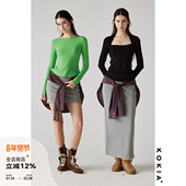 KOKIA现货复古学院风假两件格纹衬衫 短款 绑带中低腰半身裙 长款