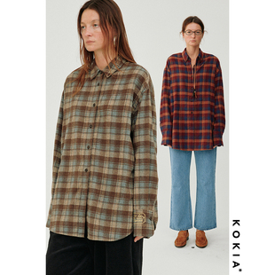 Plaid格纹廓形刺绣衬衫 软糯磨毛City 两色 明星同款 KOKIA现货