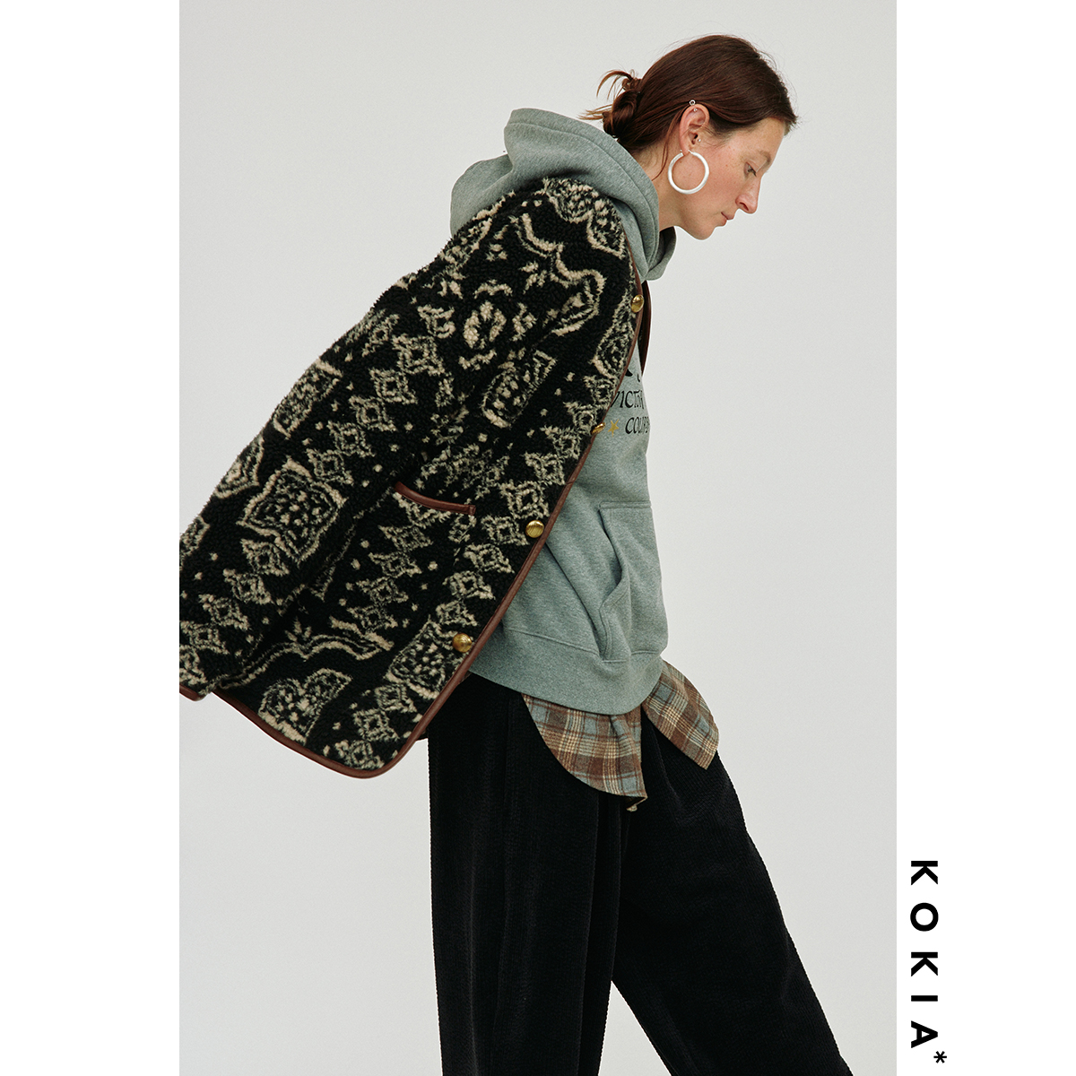 KOKIA摇粒绒中古无领夹克外套