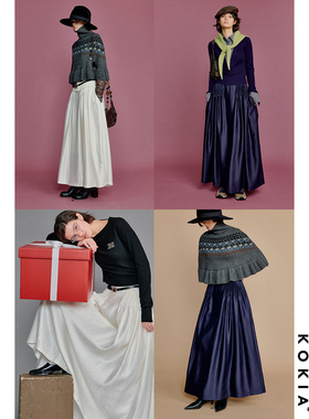 KOKIA现货 雅致光泽感 重工牙签褶A摆伞裙半身裙 两色