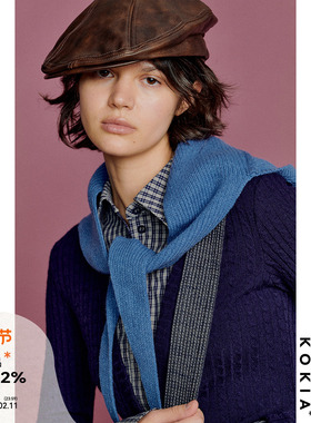 KOKIA现货 趣味搭配刚需围巾帽 亲肤弹力绞花连帽围脖毛线披肩