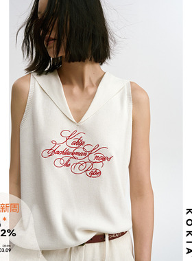 KOKIA现货 亚麻再生纤维水手领细密16针字母刺绣无袖针织背心两色