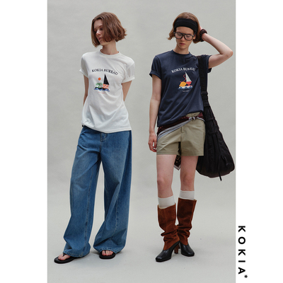 KOKIA雪花棉复古航海印花T恤