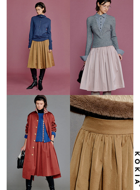 KOKIA现货 奢牌同源缎感面料 重工绣花腰头 大摆伞裙百褶半裙