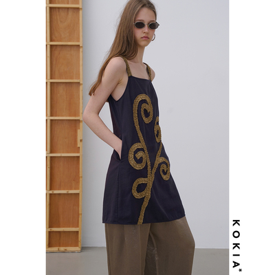 KOKIA亚麻盘花吊带连衣裙