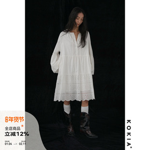 KOKIA现货 明星同款 超重工马德拉刺绣 量感灯笼袖连衣裙