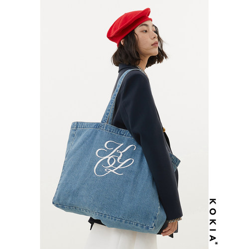 KOKIA美式复古字母绣花购物袋