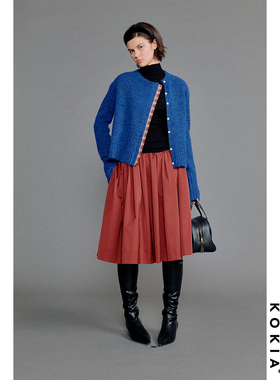 KOKIA现货 蓬松云感 普鲁士蓝斜门襟排扣 短款毛衣针织开衫