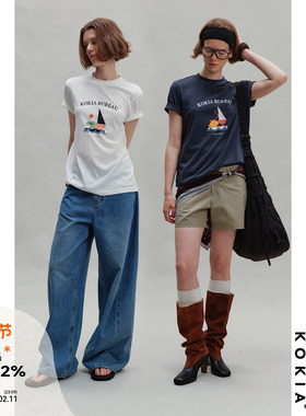 KOKIA现货 BUREAU舒适雪花棉原创复古做旧航海印花 经典圆领T恤