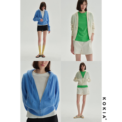 KOKIA菠萝纹肌理连帽针织卫衣