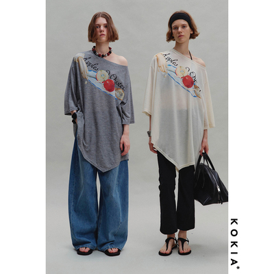 KOKIA原创印花不规则下摆T