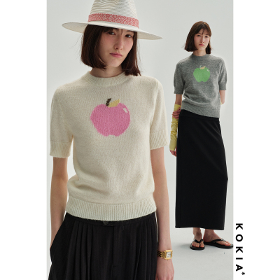 KOKIA马海毛羊毛圆领短袖针织衫