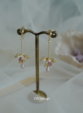 揽花去 原创手作 紫色日系中长款耳环国潮古风仙蚊香盘耳夹优雅女