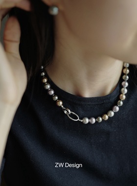 灰紫珍珠毛衣链通勤西装大衣