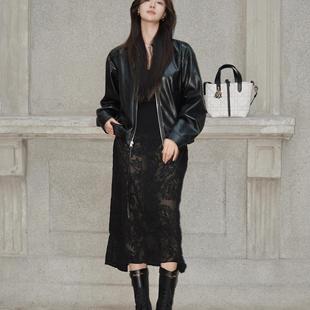 AIM 光泽感飘带皮质harrington皮衣外套 SH女士