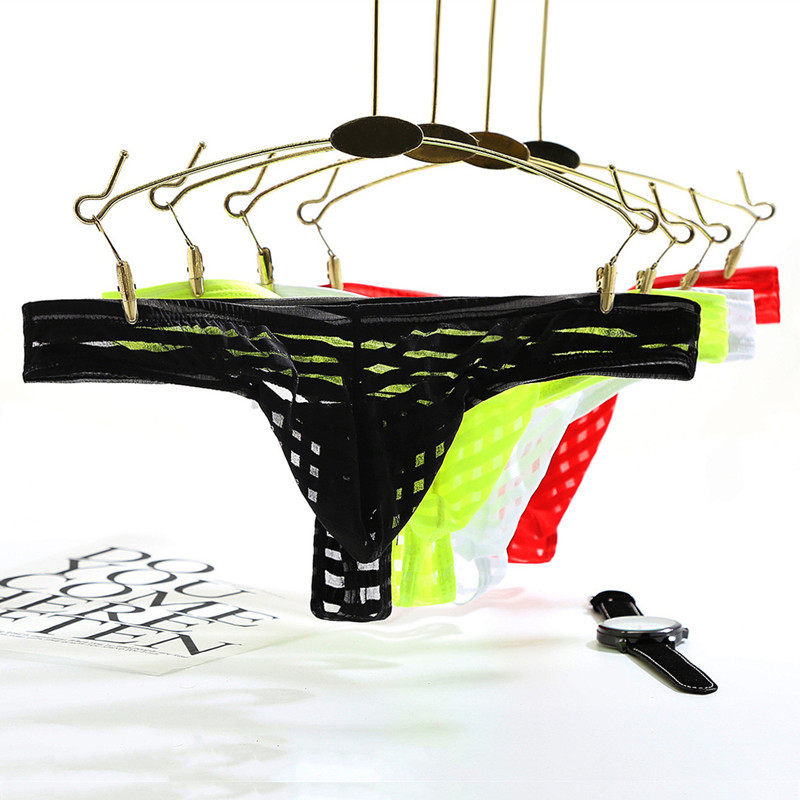 透明镂空超薄网纱囊袋青年丁字裤