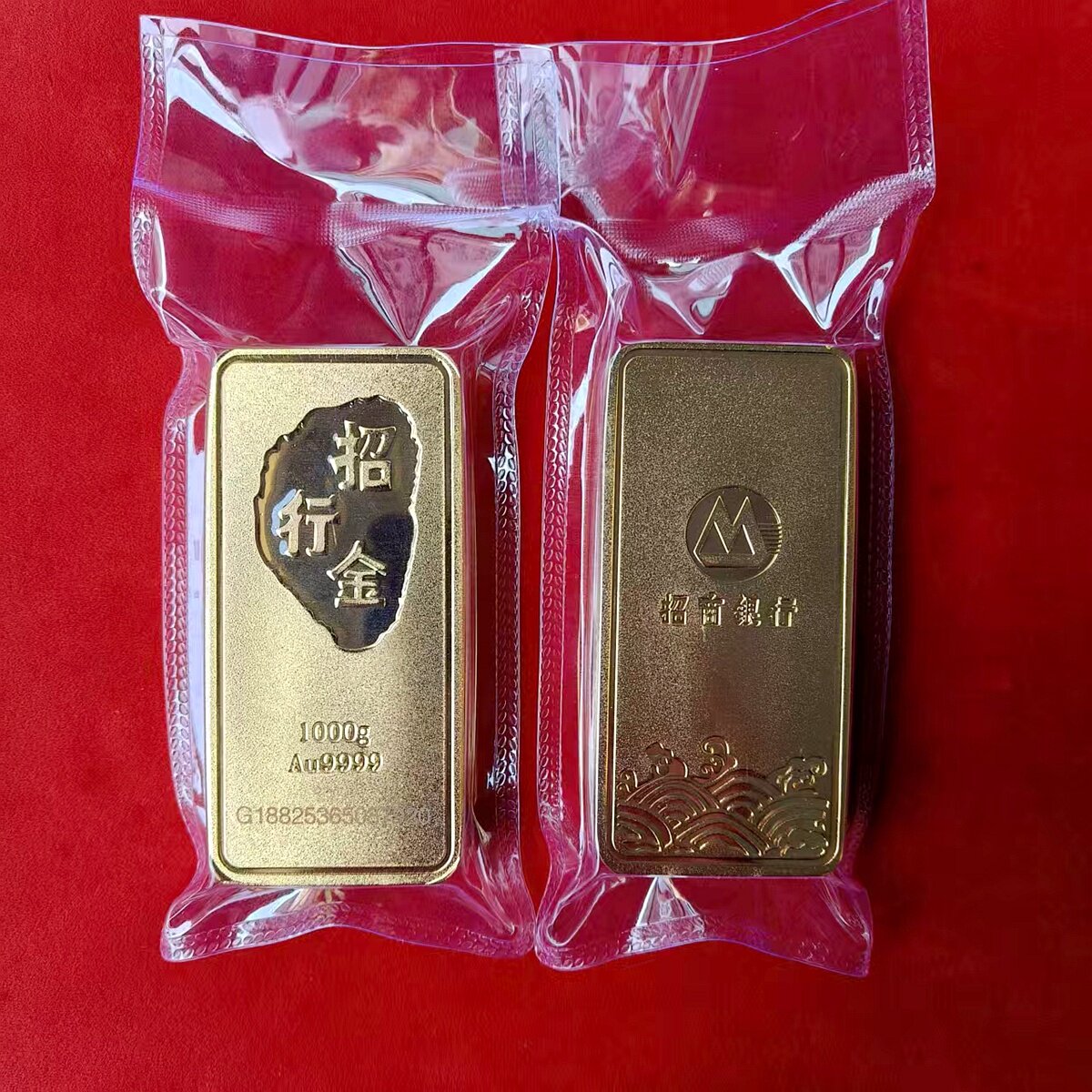 招行金条金块1000克铜镀金仿真金条金砖足重招商银行展示样品道具