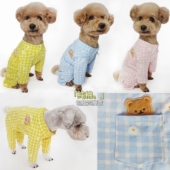 狗狗衣服泰迪比熊包肚子翻领加长裤 腿纯棉格子小清新居家薄四脚衣