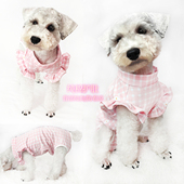 秋装 纯棉背心 新狗狗泰迪比熊护肚包肚子衣服粉色花格子小清新飞袖