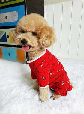宠物狗狗衣服泰迪红色四脚衣圣诞新年装包肚护肚子断奶母狗绝育术