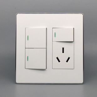银边120型三开带三孔 3开双控加3孔16A插座大面板 3眼3开单控插座