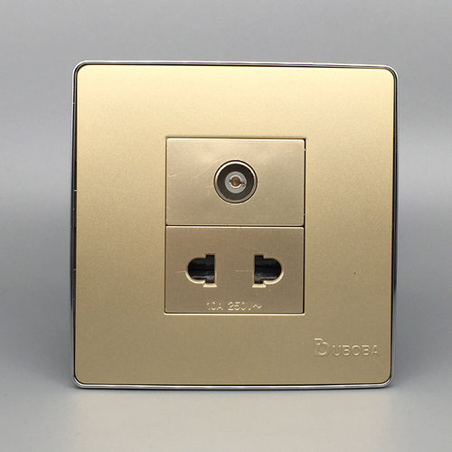 金色86型二孔电源插座 有线数字闭路电视TV 2眼2孔10A暗装面板