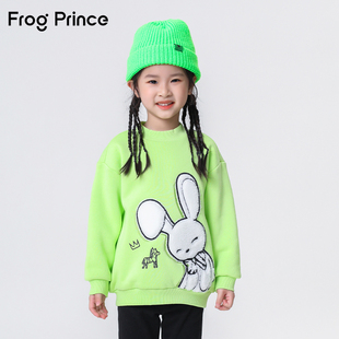青蛙王子童装女童冬季中长款卫衣宝宝冬装夹棉加厚保暖卡通上衣