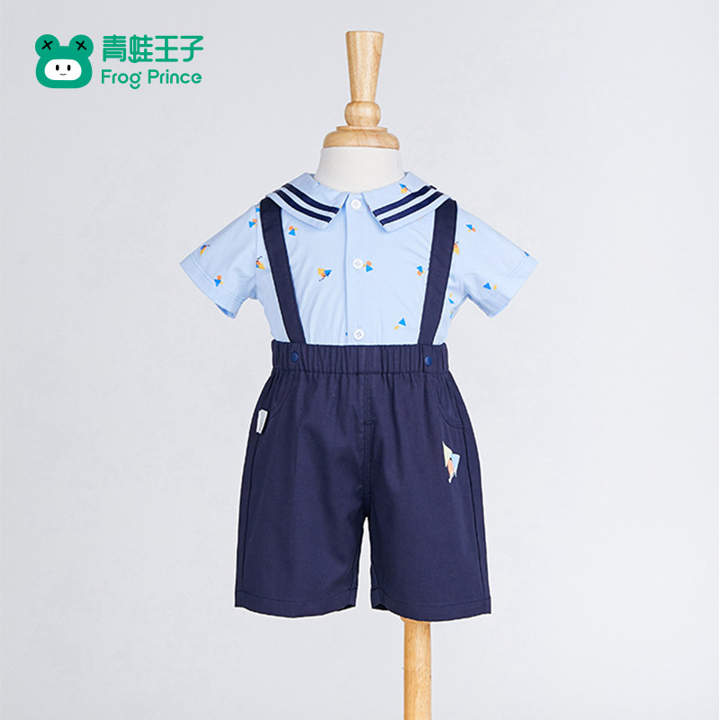 青蛙王子童装婴幼童夏季套装男宝宝学院风上衣短裤两件套亲肤透气