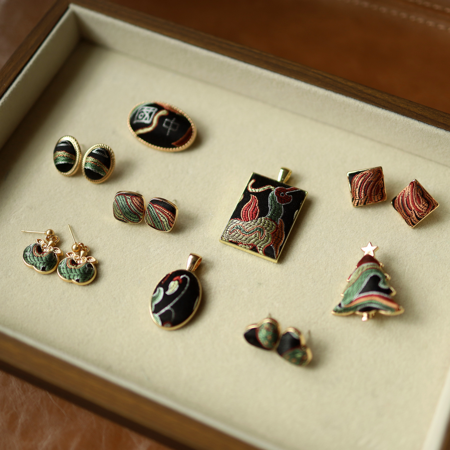 胡光竣古蜀锦 五星出东方 手工首饰 耳钉