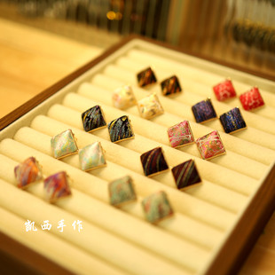 2.1上新 菱弧形耳钉 适合时装的宋锦 蜀锦 云锦 西阵织 手工饰品