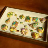 胡光竣古蜀锦富贵牡丹手工饰品 胸针吊坠发卡手链耳钉耳坠