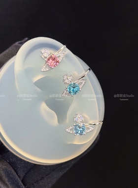 超闪！西太后土星耳骨夹华子饰品耳夹无耳洞可戴轻奢小众耳饰