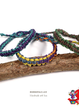 hippie情侣手绳 手工编织环保天然汉麻复古手链脚绳嬉皮boho饰品