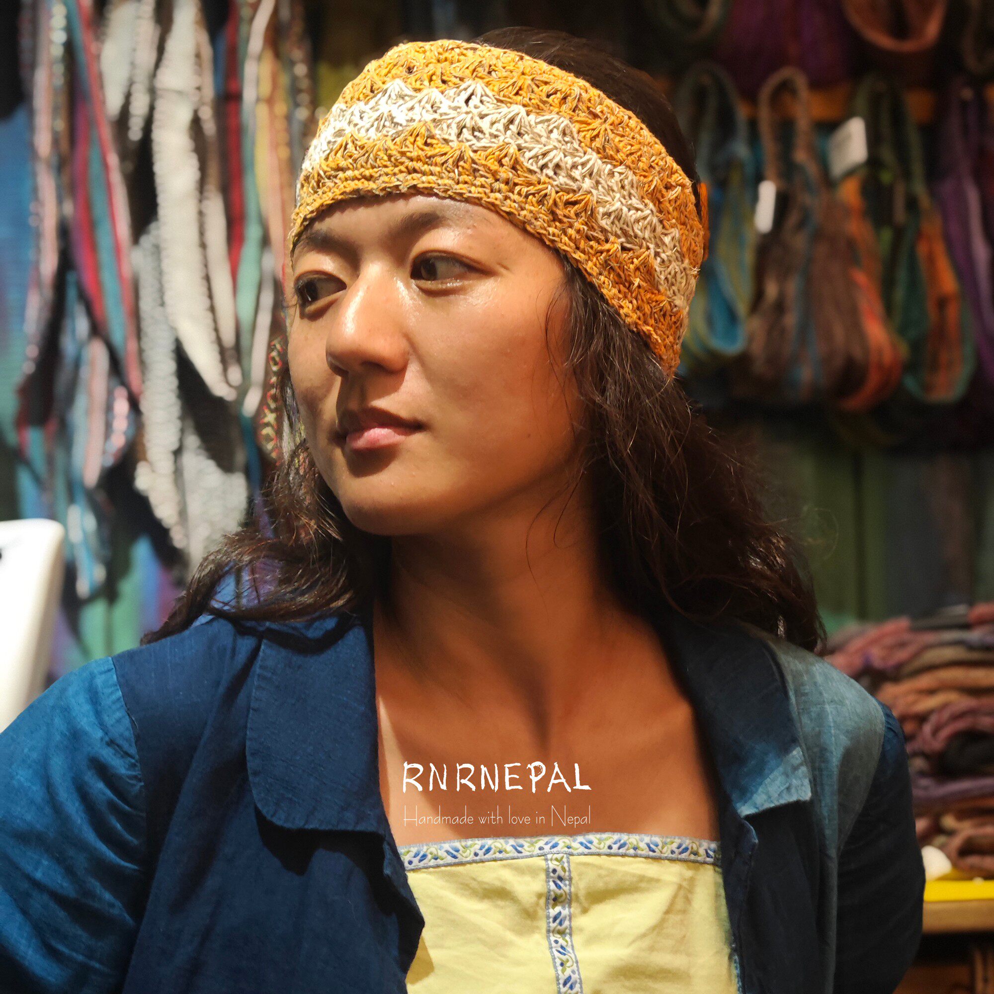 RNRNEPAL波西米亚发饰嬉皮脏辫发带头带男手工钩织汉麻棉麻头饰女