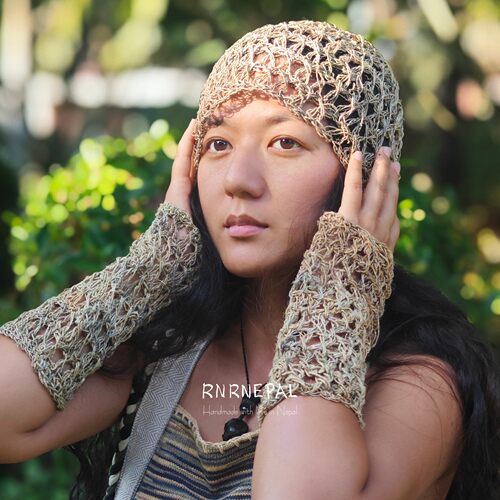 RNRNEPAL山林回响 原创手工钩织臂套 原生态野生汉麻 长手套