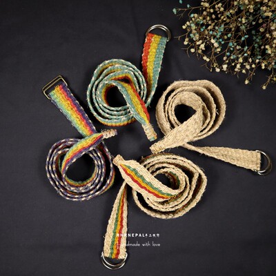 嬉皮纯手工编织雷鬼彩虹色腰带