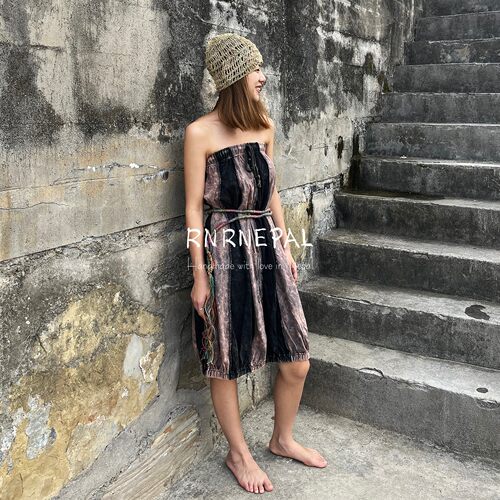 RNRNEPAL手工扎染拼接嬉皮灯笼裙