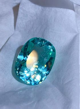 8卡多 超大蓝绿色帕拉伊巴鸽子蛋 玻璃体 大台面AIGS霓虹 大证书