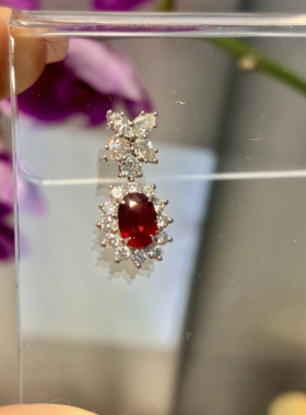 49999亏本卖 无烧2.3克拉 莫桑比克鸽血红红宝石耳钉18K钻石1.6卡