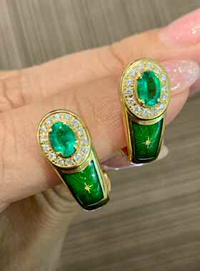 法贝热Faberge稀有款艺术品珠宝18K钻石耳钉耳夹两用款祖母绿70分