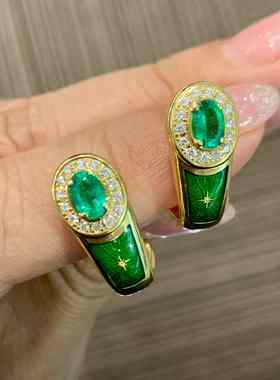 法贝热Faberge稀有款艺术品珠宝18K钻石耳钉耳夹两用款祖母绿70分