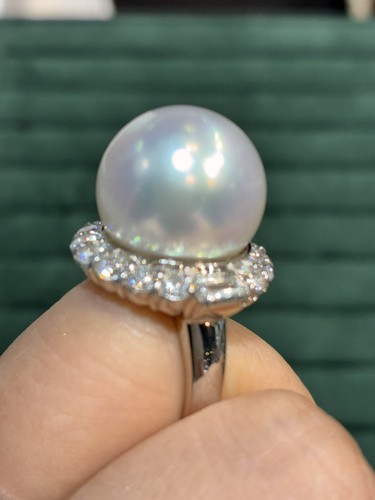 极光大澳白亏本卖16-17mm正圆天然冷光澳白海水珍珠 天然钻石戒指