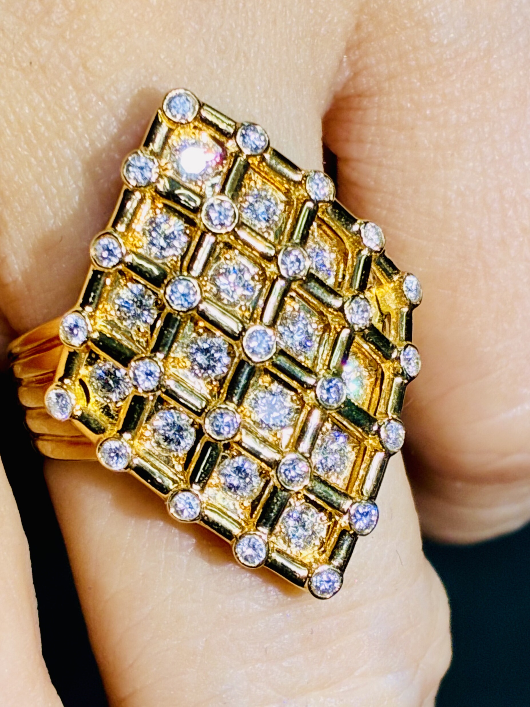 1万多大漏10克多重工18K黄金钻石戒指1克拉天然钻石镶嵌26mm大版