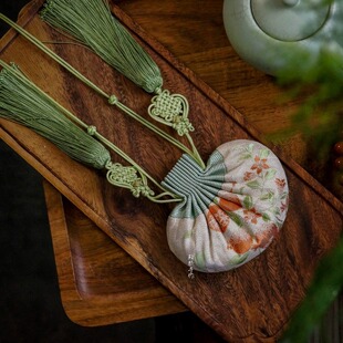 织金石榴纹宋锦荷包 全真丝宋锦中号 手工传统绳结回笼须特产礼物