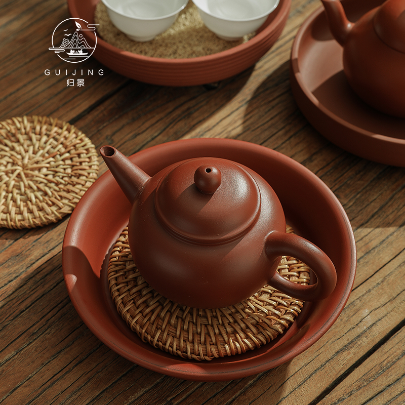 潮州朱泥手拉壶紫砂壶茶壶泡茶壶冲灌手工复古单壶潮汕茶具复古